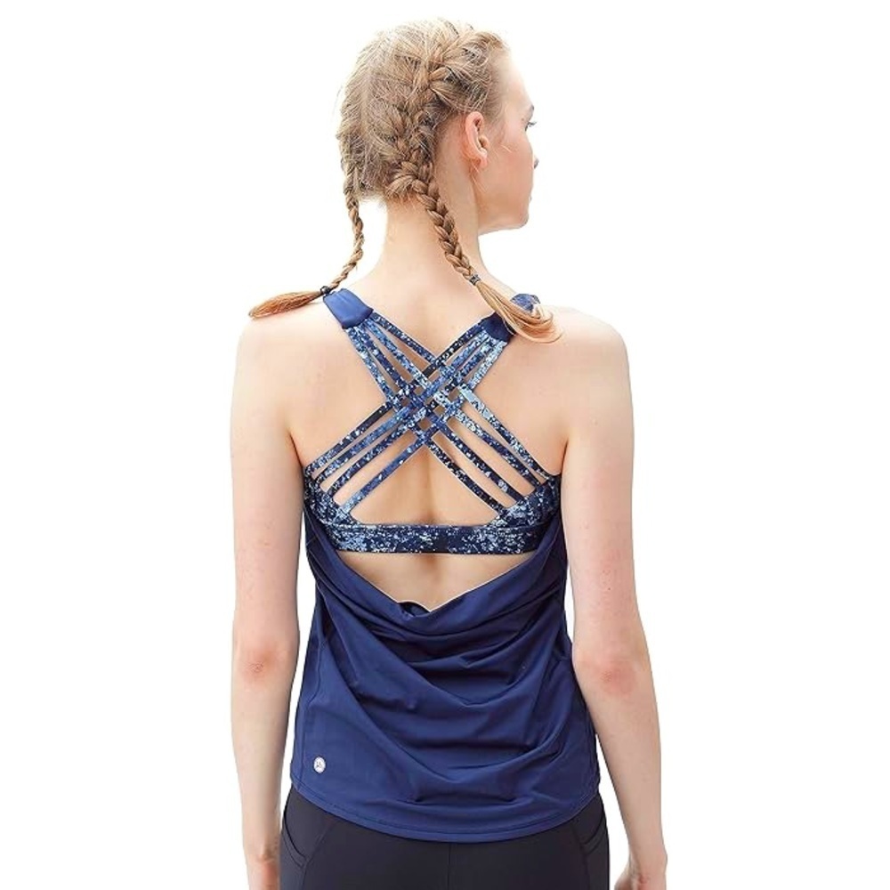 Queenie Ke Womens Sport 2 in 1 Tank Top CrissCross Straps Wild Tank Dark Navy
